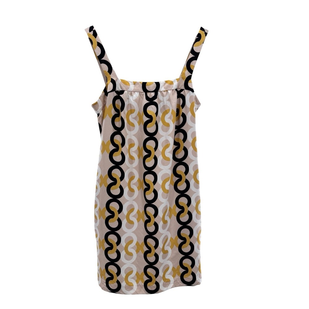 J.Crew‎ 100% Silk Sleeveless Shift Dress Size 8 Beige Chain Print Mod Y2K Retro